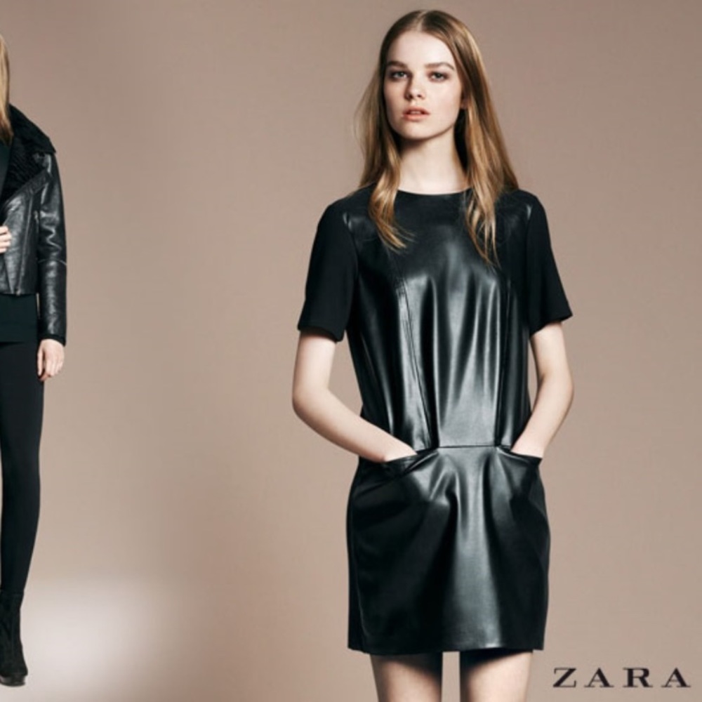 Zara faux leather dress in black with pockets